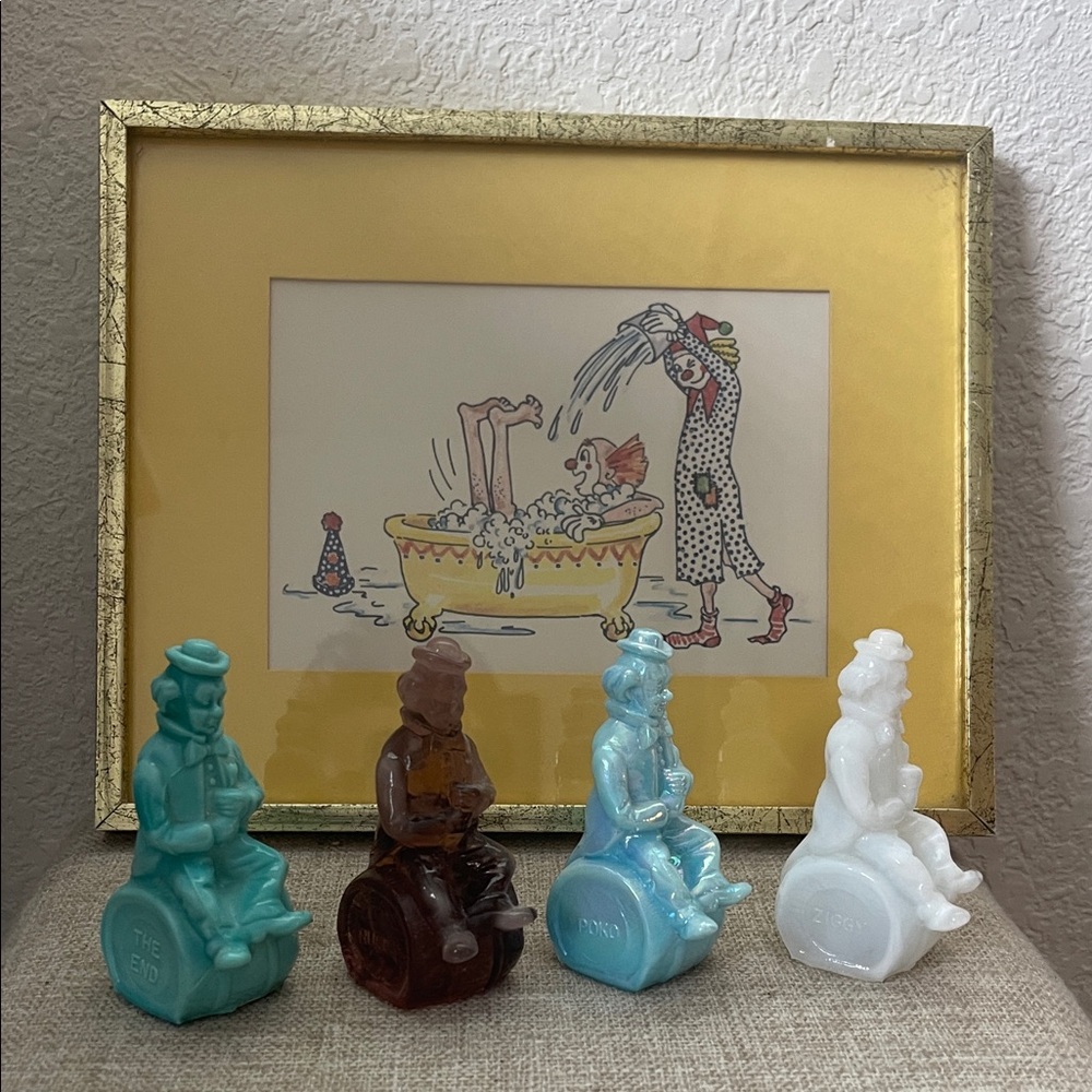 Vintage Glass Clown Set with Photo